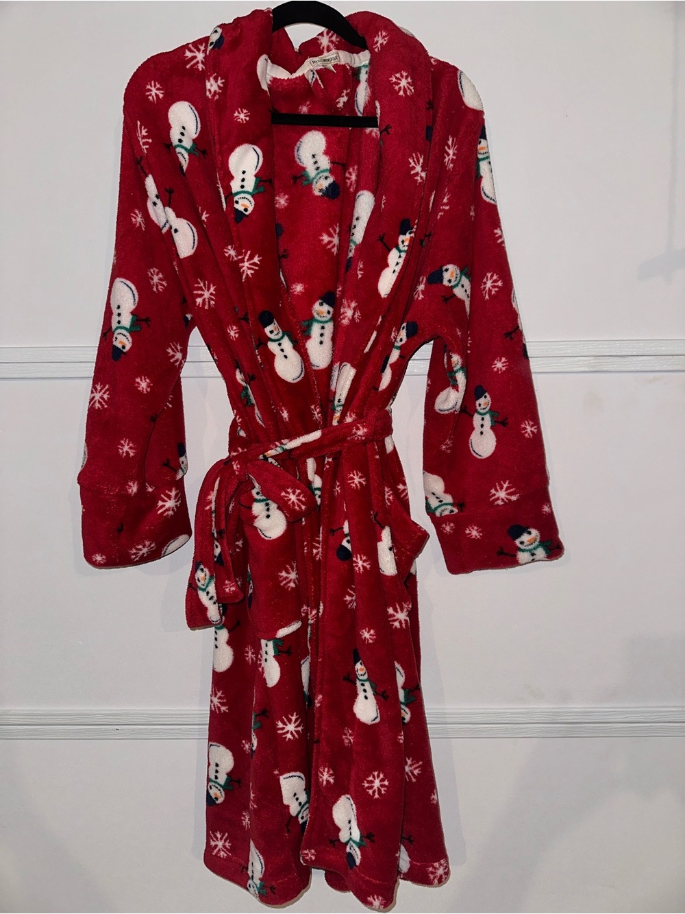 Insomniac Women’s XL Red Snowman Christmas Fleece Robe Plush Holiday 0282